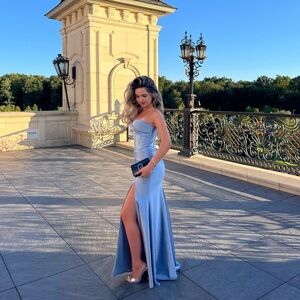 Blue Strapless Evening Dress